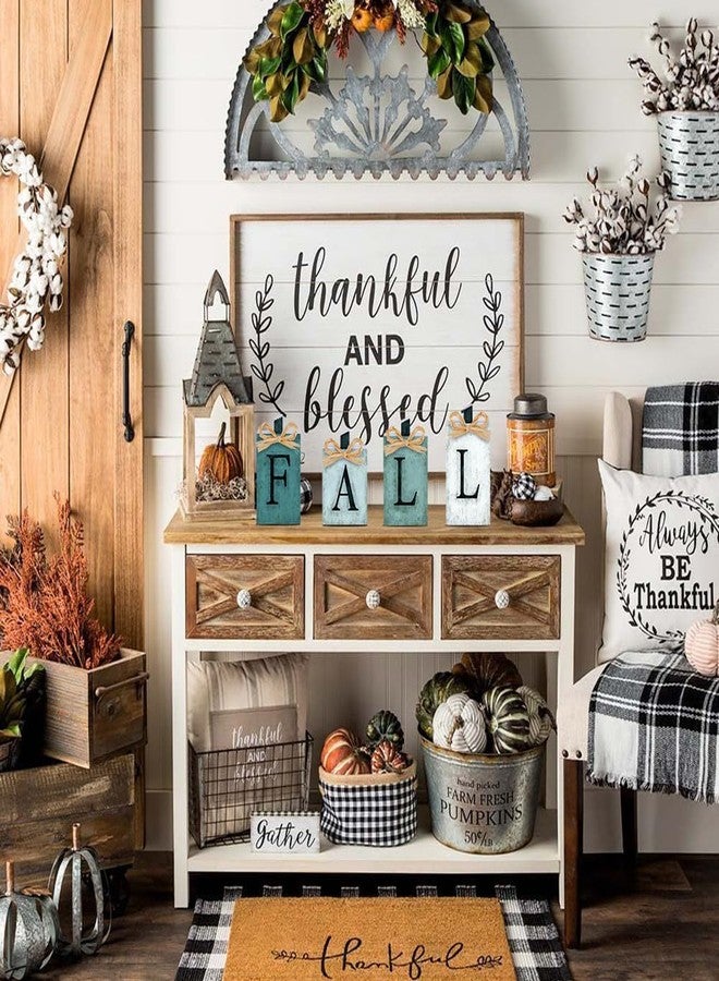 YUJUN 4 PCS Fall Pumpkin Wooden Signs Decoration,Blue Autumn Tiered Tray Pumpkin Tabletop Decor for Thanksgiving Fall Home Kitchen Harvest Party Decor Supplies - Image 4